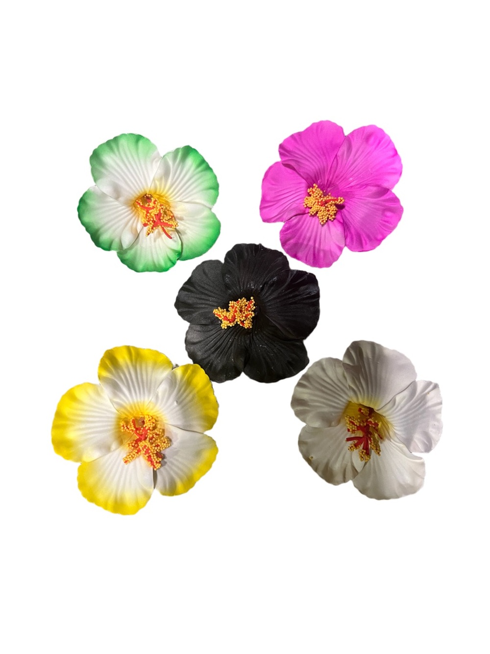 Artificial Hibiscus 5 piece Flower Clips - Assorted Colors